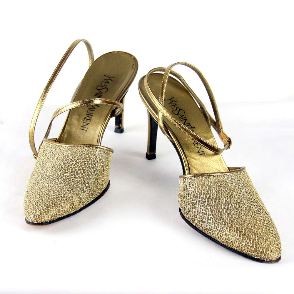 Yves Saint Laurent Strappy Gold Metal Pumps SZ 7